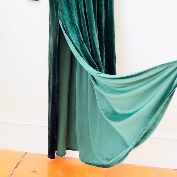 Désir Couture Dark Green Velvet Maxi Dress with Slit Size Small Fairy Witchy - Picture 6 of 12